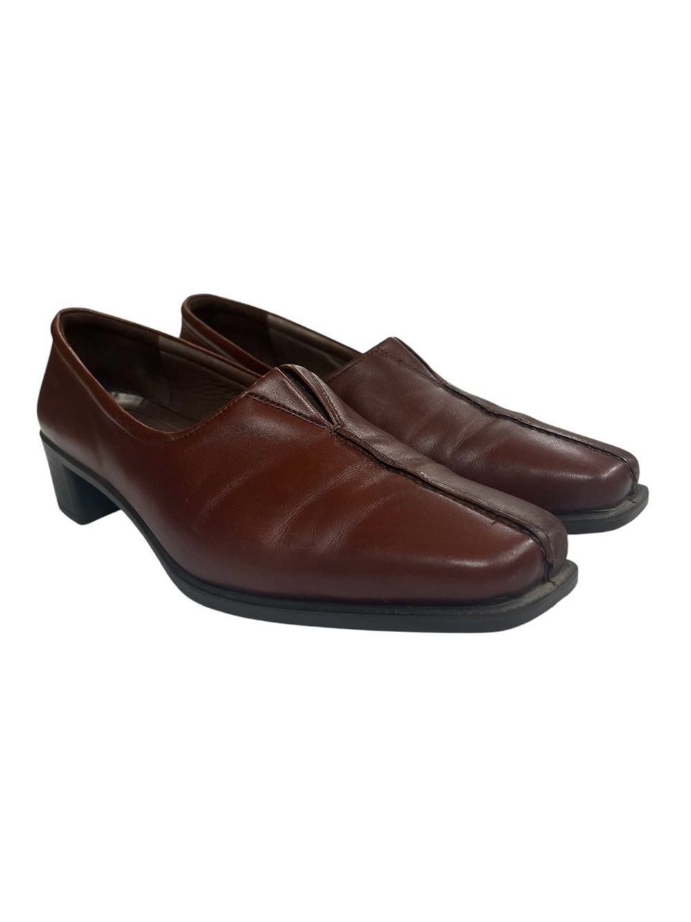 Ecco Women's Rich Brown Buttery Leather Square Toe Centre Seam Slip On Loafers